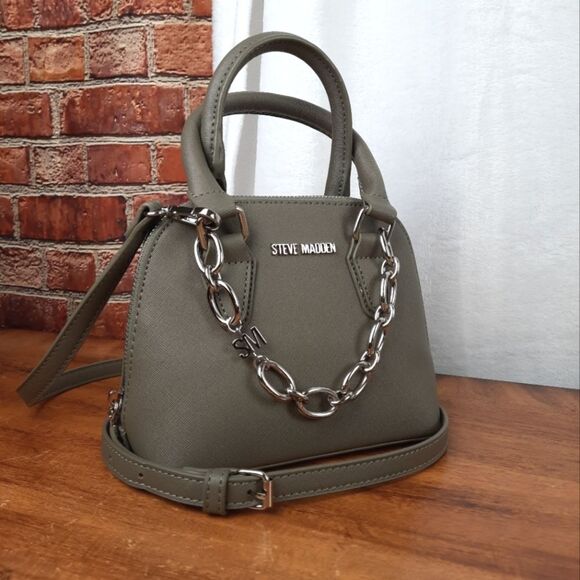 Steve Madden Green Satchel with Structured Shape and Chain Detail - Picture 1 of 16